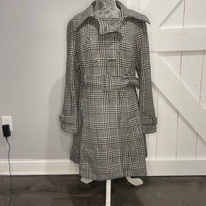 Sugarfly Black and Gray Pea Coat with Belt and Wide Collar